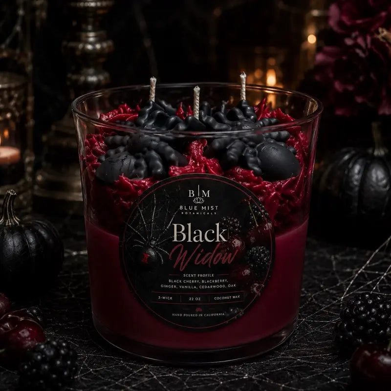 Black Widow 3-Wick Black Cherry Oak Scented Candle for Home Decor, Long-Lasting Burning