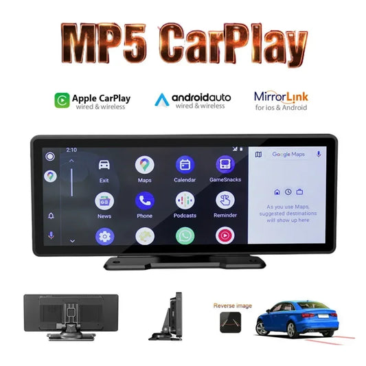 10.26'' Car Monitor with Wireless Carplay Android Auto HD Screen Camera Bluetooth FM Transmitter USB TF Video Player for Vehicle