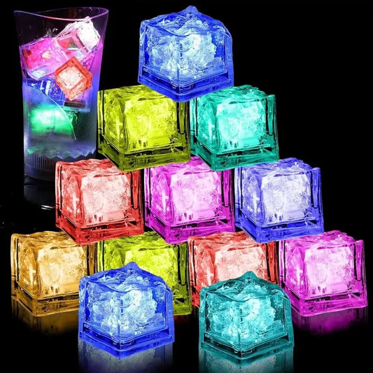 6Pcs LED Luminous Ice Cube Toy Glowing Colorful Sensor Light for Kids Bath Party Bar Wine Glass Water Decor Festival Night Light