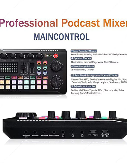 Load image into Gallery viewer, F998 Multifunctional Tuning Sound Card Microphone Mixer Kit Audio Recording Mixer Audio Mixing Console Amplifier for Phone PC
