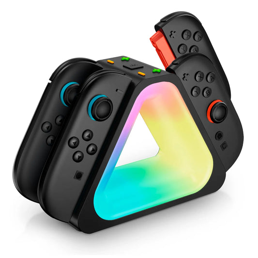 I-Blason 4-In-1 Fast Charging Dock (Controller Accessories) for Nintendo Switch & 2 Joycons - 7 Adjustable RGB LED Light, Magnetic Snap Fit, LED Indication, Type-C Cable, Built-In USB Ports, ABS Plastic, Overheat Protection, Console Batteries Accessories,