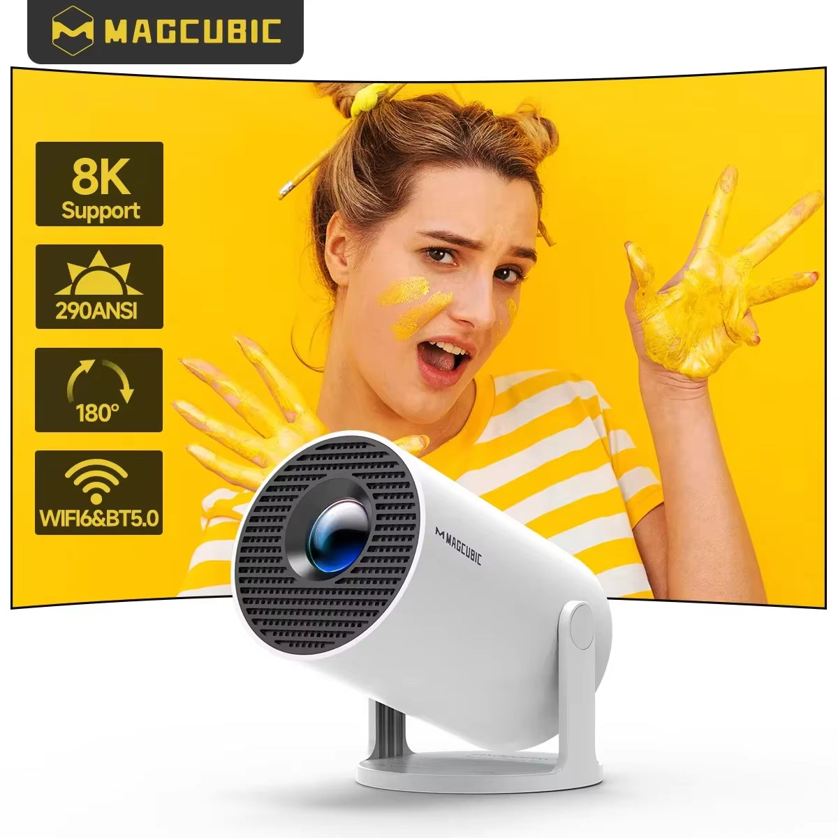 Projector HY300 Pro 8K Android 14 Dual Wifi6 290ANSI Allwinner H726 BT5.4 1080P 1280*720P Home Cinema Outdoor Projetor