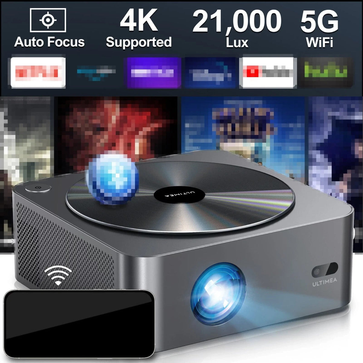 Ultimea Apollo P40 LCD Projector 1080P 700 ANSI Lumen 5G WIFI Auto Focus 4K Sup.