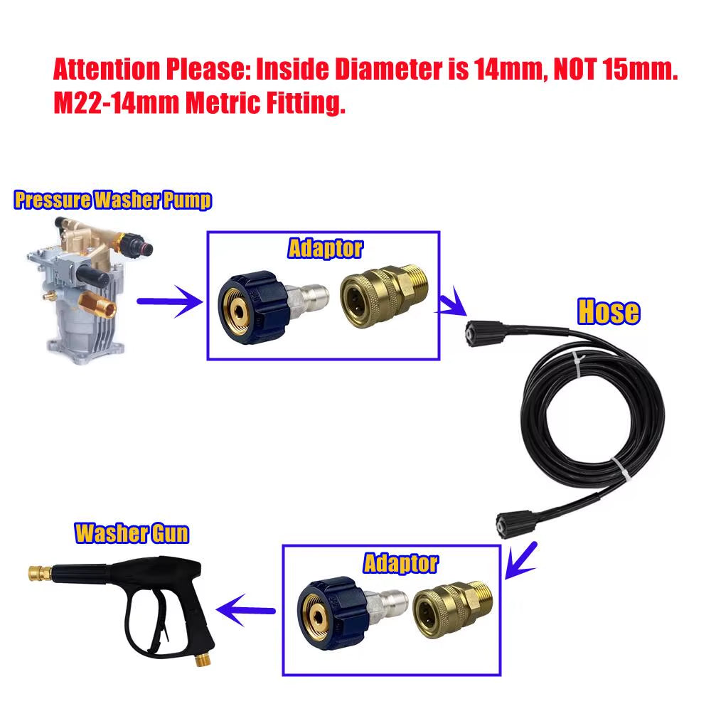 2Pcs Pressure Washer Adapter Kit M22 14Mm / 15Mm Female Swivel to Quick Connect 3/8'' or 1/4" Release Set Nozzle
