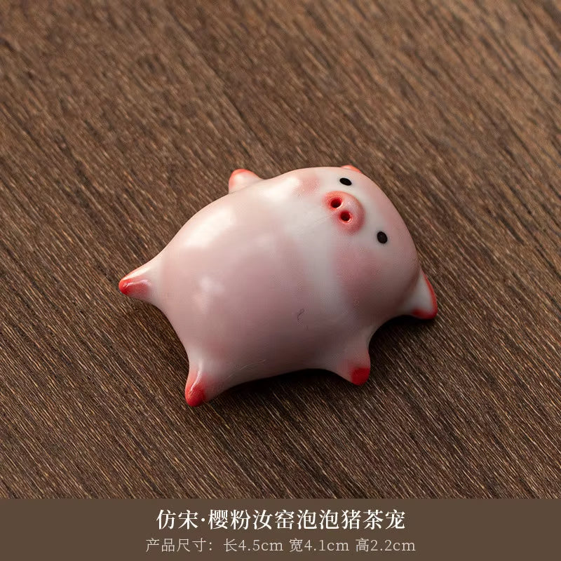 Bubble-Blowing Pig Tea Pet, Celadon Glaze Teacup,Creative Gongfu Tea Set | Unique Gift