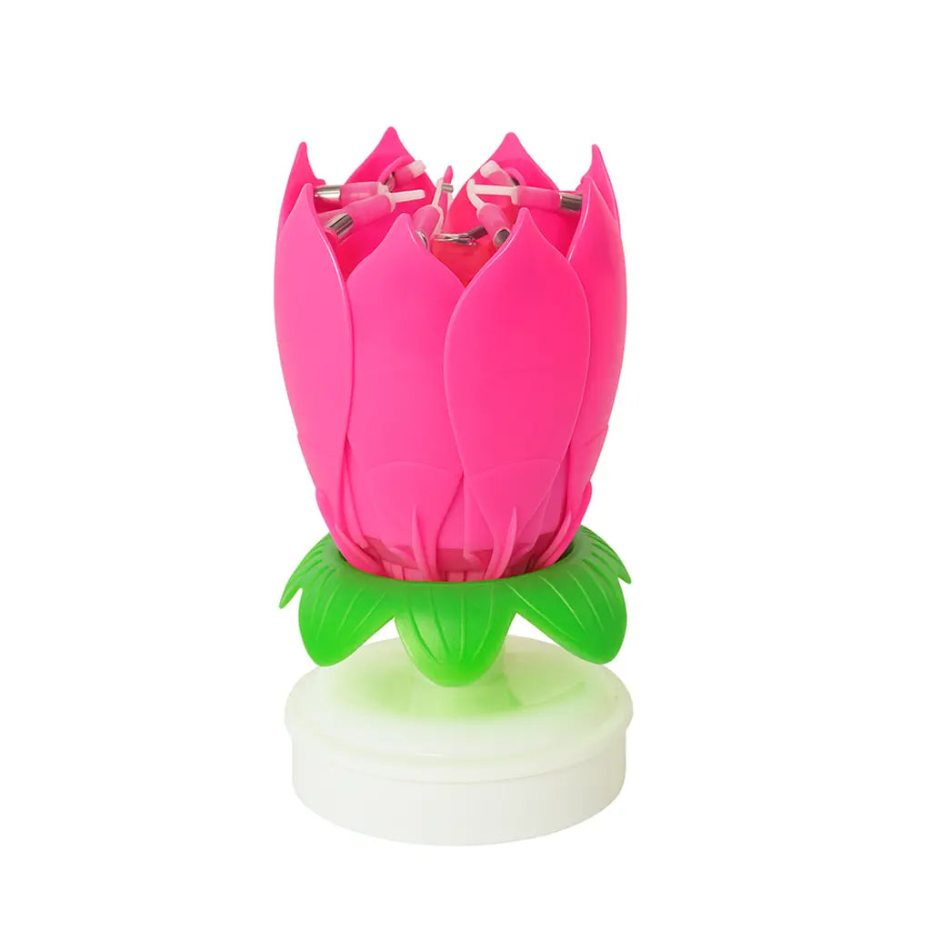 Pink Auto-Blooming Rotating Flower Birthday Cake Candles, Musical Home Decor Supplies, Plays "Happy Birthday" Song, Ideal for Party Celebrations