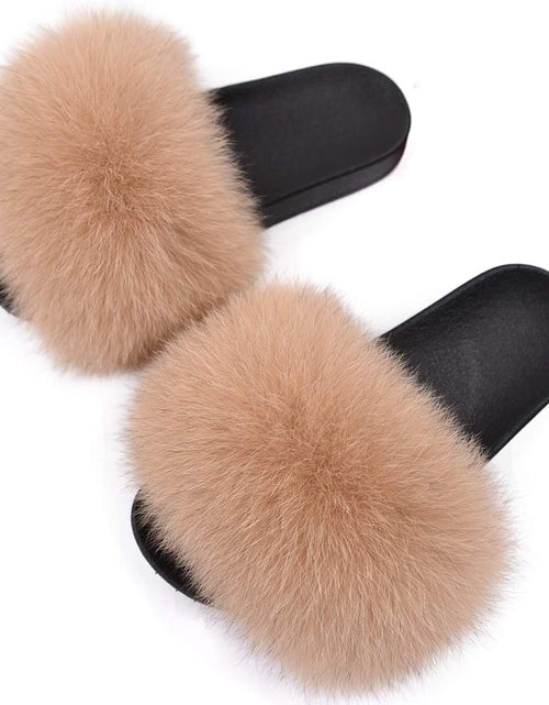 Load image into Gallery viewer, Real Fox Fur Slides for Women - Fluffy Fur Slippers Open Toe Flat Sandals for Outdoor
