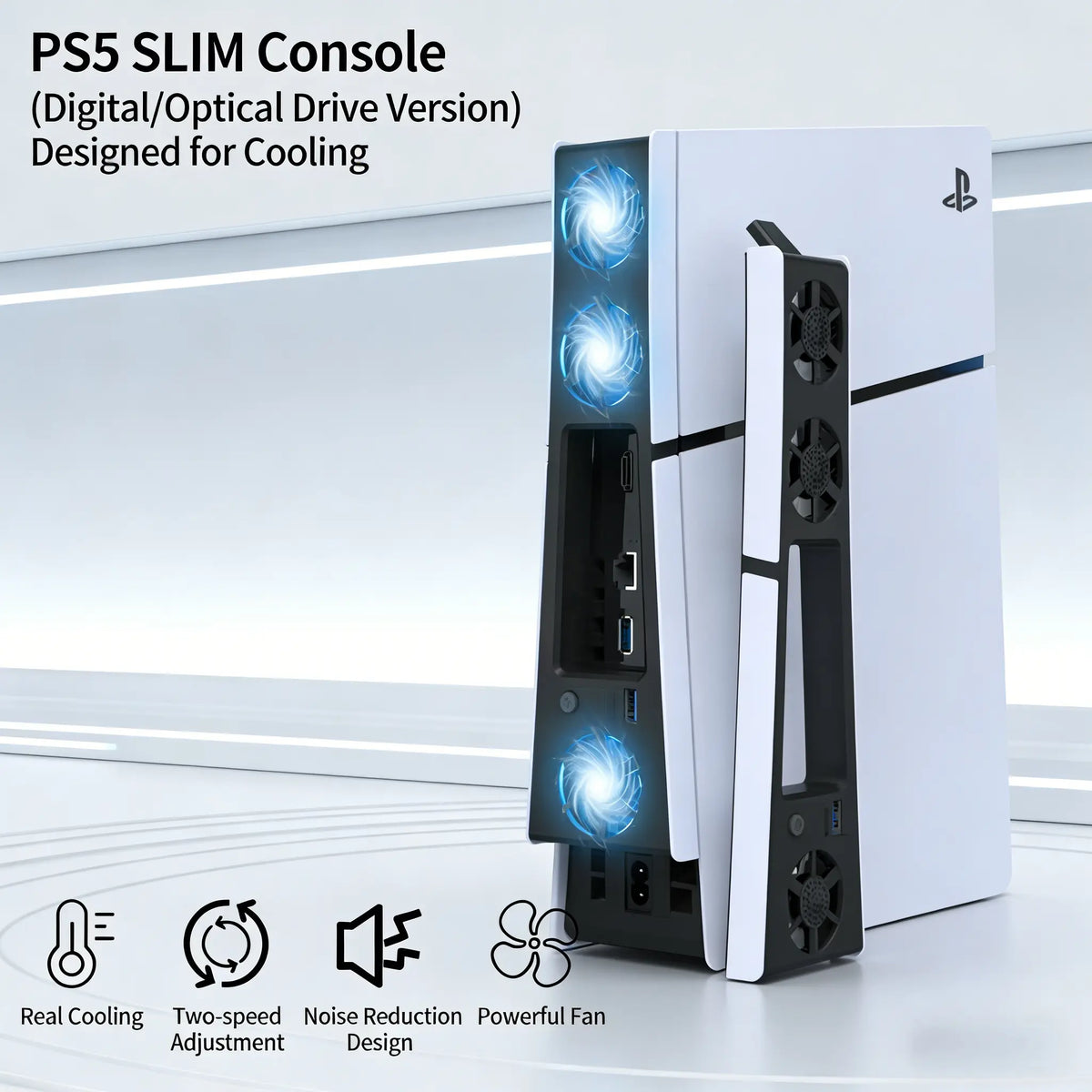 PS5 Slim ABS Cooling Fan with LED Light - Silent USB Temperature-Controlled External Plug & Play Gaming Accessory for PS5 Slim Console, Gaming Items, Electronics Cooling Product