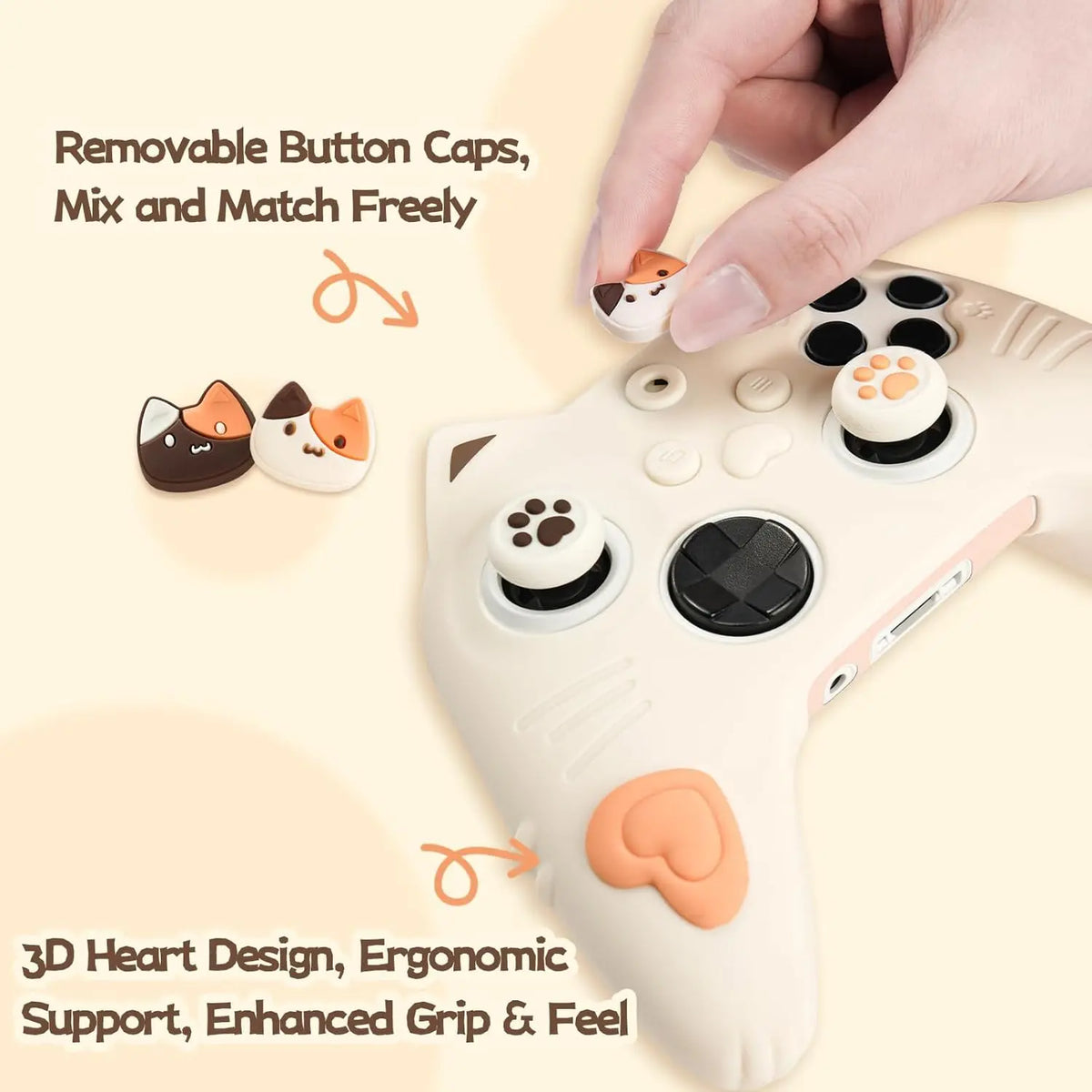 Geekshare Cat Paw Controller Skin Grips Set Anti-Slip Silicone Protective Cover Skin Case Compatible with Xbox Series X Controller with 2 Thumb Caps & 2 Button Caps & 1 Fluffy Ball & 2 Sticker-Calico