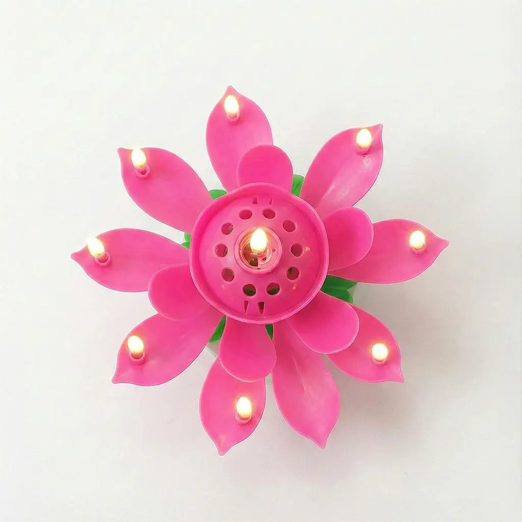 Pink Auto-Blooming Rotating Flower Birthday Cake Candles, Musical Home Decor Supplies, Plays "Happy Birthday" Song, Ideal for Party Celebrations