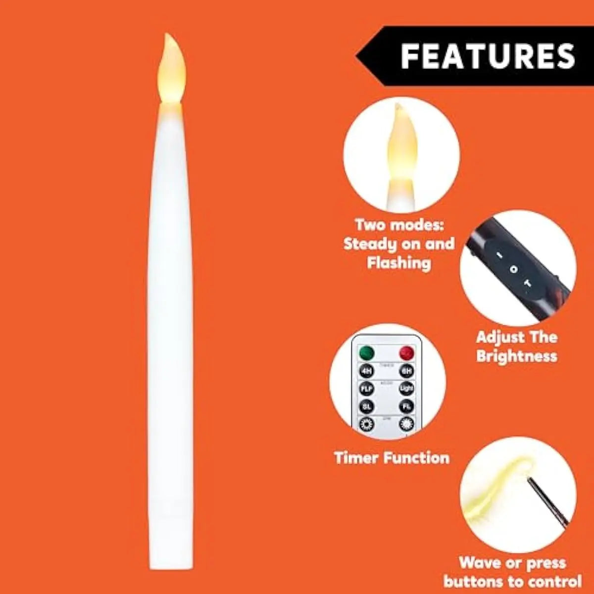 20Pcs Halloween Floating Candles with Wand Remote Flickering Warm Light Taper Magic Hanging Candles with 2 Light Mode and Timer Flameless LED Candle for Halloween Window Decorations Party Gift,Decorative Lights