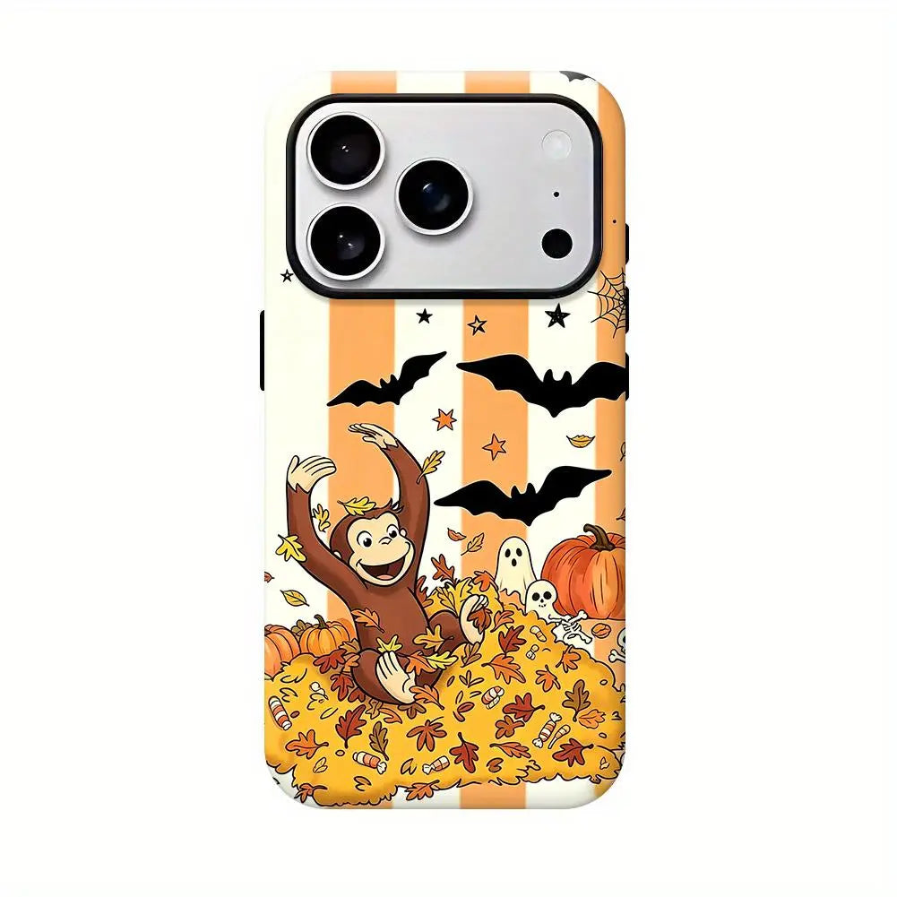 Curious George Autumn Phone Case - Cute Pumpkin, Orange Plaid Design, PBS Kids Monkey, Christian Bible Verse Gift, Polycarbonate Phone Accessories for Iphone 12/13/14/15/16/17 SE Max Pro & Samsung Galaxy 21/22/23/24/25 Smartphones