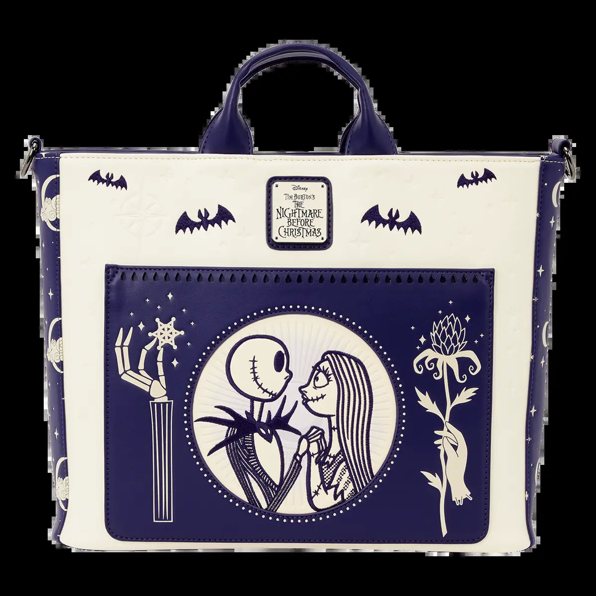 Loungefly Jack Skellington & Sally Bats-Print Synthetic Convertible Backpack-Tote Bag, Casual Unisex Functional Luggage