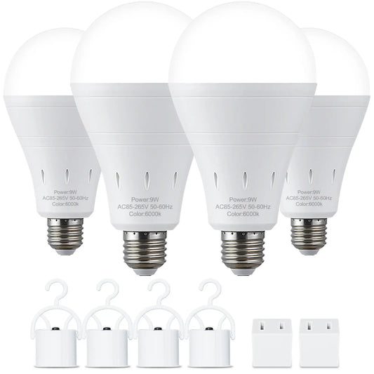 RELAMPBOL Rechargeable LED Emergency Light Bulbs, Pack of 4/6, 9W Equivalent to 60W Incandescent, 1200Mah Battery-Powered, 6000K Daylight/3000K Warm White, Energy-Saving Backup for Power Outages, Outdoor Camping, Hurricanes