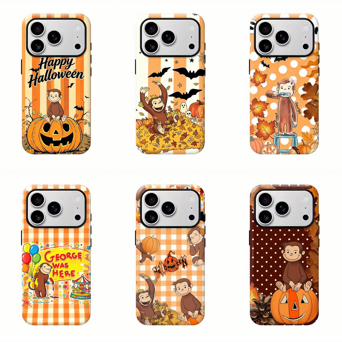Curious George Autumn Phone Case - Cute Pumpkin, Orange Plaid Design, PBS Kids Monkey, Christian Bible Verse Gift, Polycarbonate Phone Accessories for Iphone 12/13/14/15/16/17 SE Max Pro & Samsung Galaxy 21/22/23/24/25 Smartphones