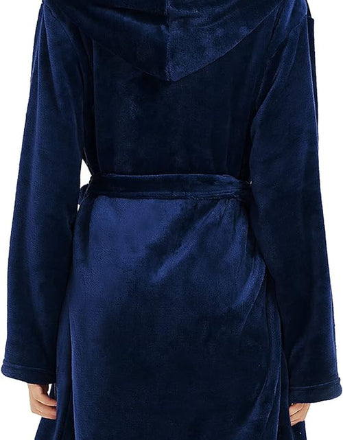 Load image into Gallery viewer, Women Hooded Fleece Robe, Short Plush Robes for Womens with Hood Soft Warm Spa Bathrobe
