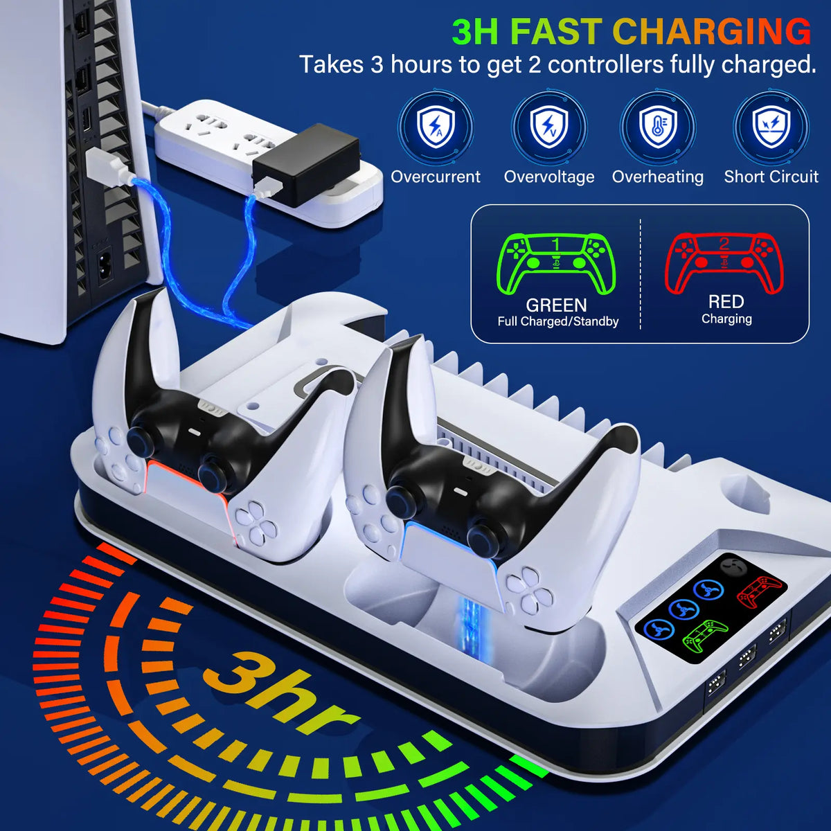 PS5 Cooling Station with Dual Controller Charging Base, 3-Level Silent Cooling Fan, Vertical Stand for Ps5/Slim/Pro Disc & Digital, Christmas Gifts