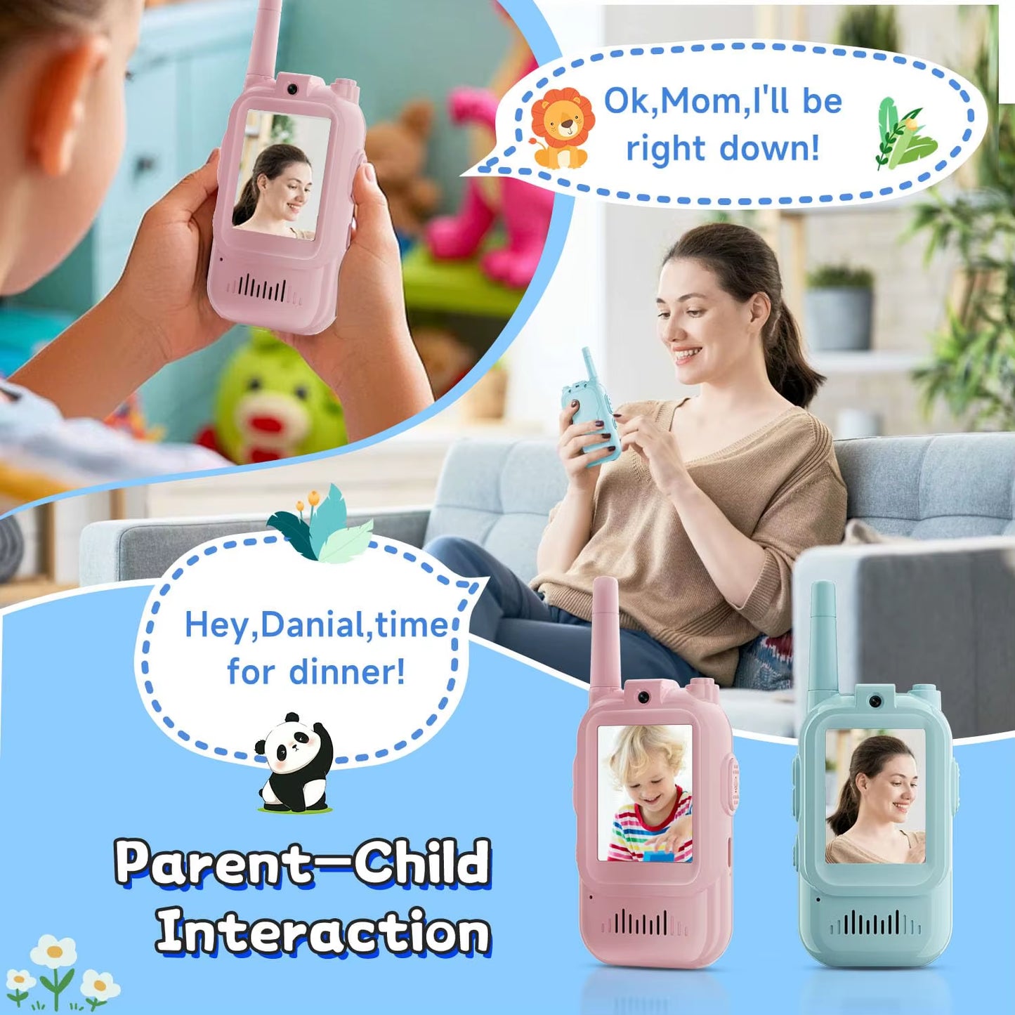 Video Walkie Talkies for Kids 2 Pack Rechargeable Toddler Toys for Indoor Camping Travel Birthday Gfits for Kids Ages 3-12