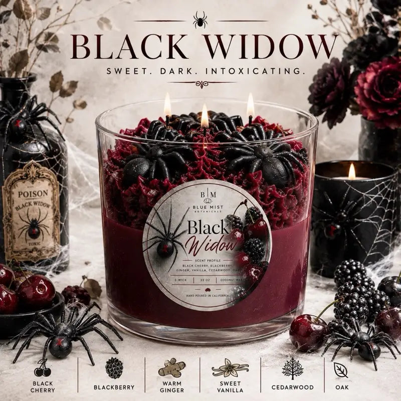 Black Widow 3-Wick Black Cherry Oak Scented Candle for Home Decor, Long-Lasting Burning