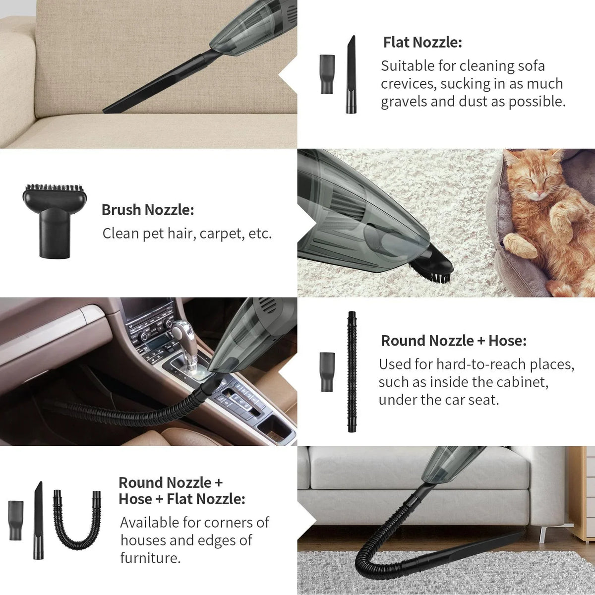 Portable Car Vacuum Cleaner, 120W Cordless Handheld Vacuum 7.5KPA Powerful Wet Dry Vac Multi-Purpose for Home Car Pet Hair