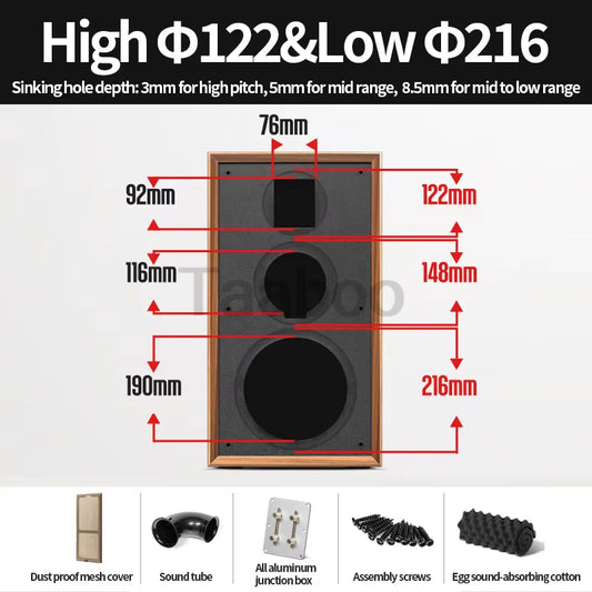 8 Inch Three-Way Labyrinth Speaker Empty Box Bookshelf Speaker Home Speaker DIY Hifi Audio Wooden Handmade Box Passive Speaker