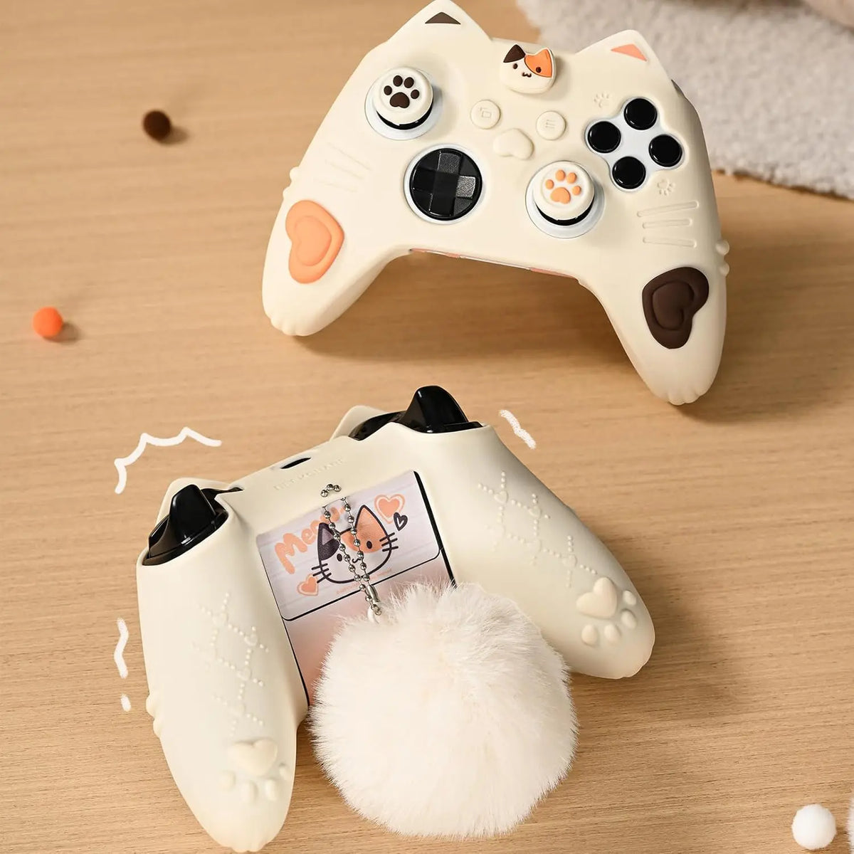 Geekshare Cat Paw Controller Skin Grips Set Anti-Slip Silicone Protective Cover Skin Case Compatible with Xbox Series X Controller with 2 Thumb Caps & 2 Button Caps & 1 Fluffy Ball & 2 Sticker-Calico