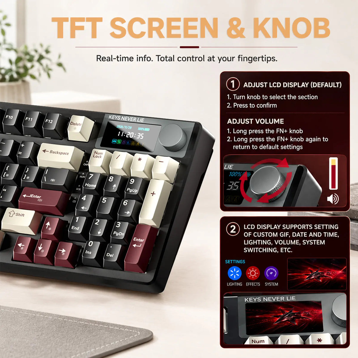 [NEW] Kemove K94 QMK Programmable Wireless Mechanical Keyboard, 94-Key Gaming Keyboard with Knob & LCD Screen, Tri-Mode RGB Lights, Hot Swappable Creamy-Sounding for Pc/Laptop/Windows Gift