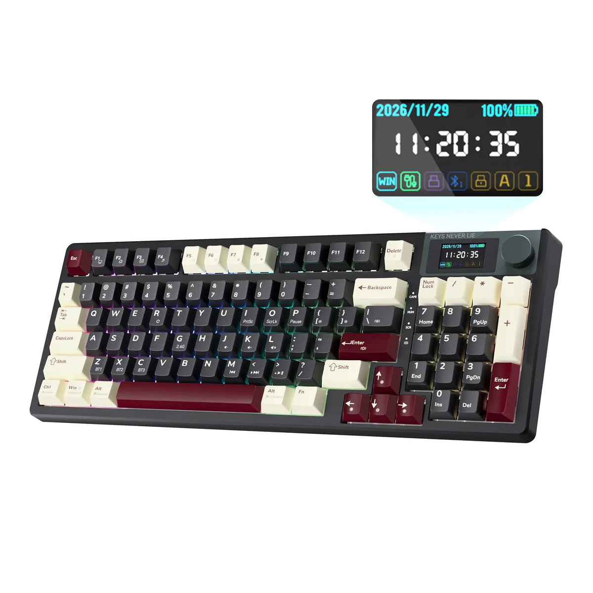 [NEW] Kemove K94 QMK Programmable Wireless Mechanical Keyboard, 94-Key Gaming Keyboard with Knob & LCD Screen, Tri-Mode RGB Lights, Hot Swappable Creamy-Sounding for Pc/Laptop/Windows Gift