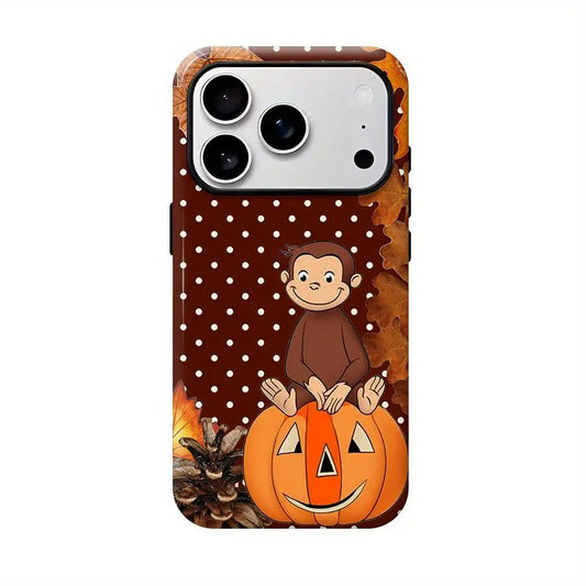 Curious George Autumn Phone Case - Cute Pumpkin, Orange Plaid Design, PBS Kids Monkey, Christian Bible Verse Gift, Polycarbonate Phone Accessories for Iphone 12/13/14/15/16/17 SE Max Pro & Samsung Galaxy 21/22/23/24/25 Smartphones