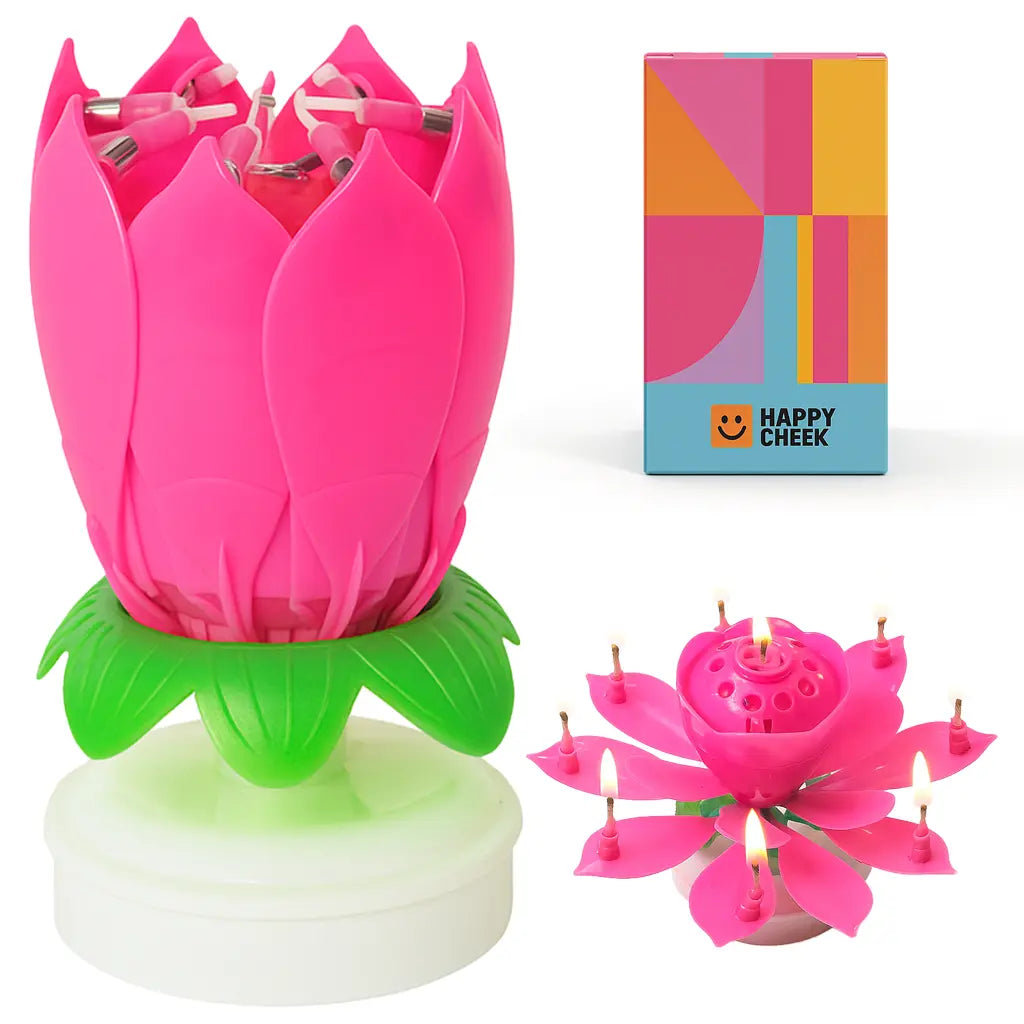 Pink Auto-Blooming Rotating Flower Birthday Cake Candles, Musical Home Decor Supplies, Plays "Happy Birthday" Song, Ideal for Party Celebrations