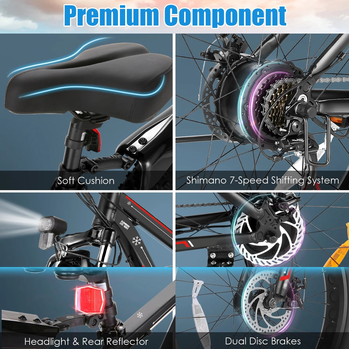 Elifine 26"X4.0 Fat Tire Electric Bike, 624Wh Battery, 48V 500W Ebike Electric Mountain Bike, Cruise Control Mode, Adult E Bikes for Men, LCD Meter, 7-Speed Snow Bike Beach E-Bike for Adults UL2849