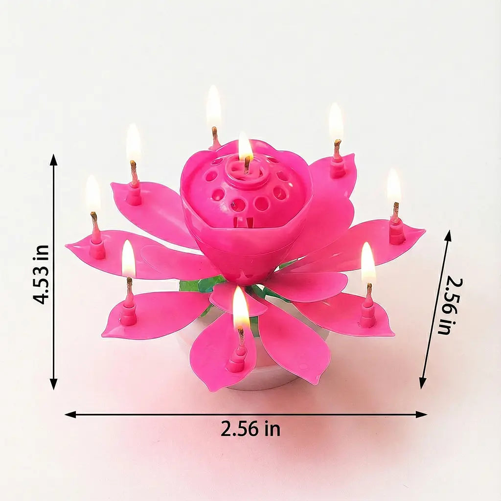 Pink Auto-Blooming Rotating Flower Birthday Cake Candles, Musical Home Decor Supplies, Plays "Happy Birthday" Song, Ideal for Party Celebrations