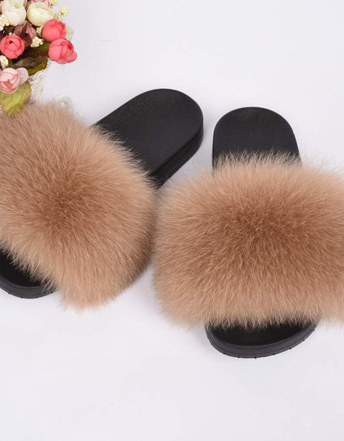 Load image into Gallery viewer, Real Fox Fur Slides for Women - Fluffy Fur Slippers Open Toe Flat Sandals for Outdoor
