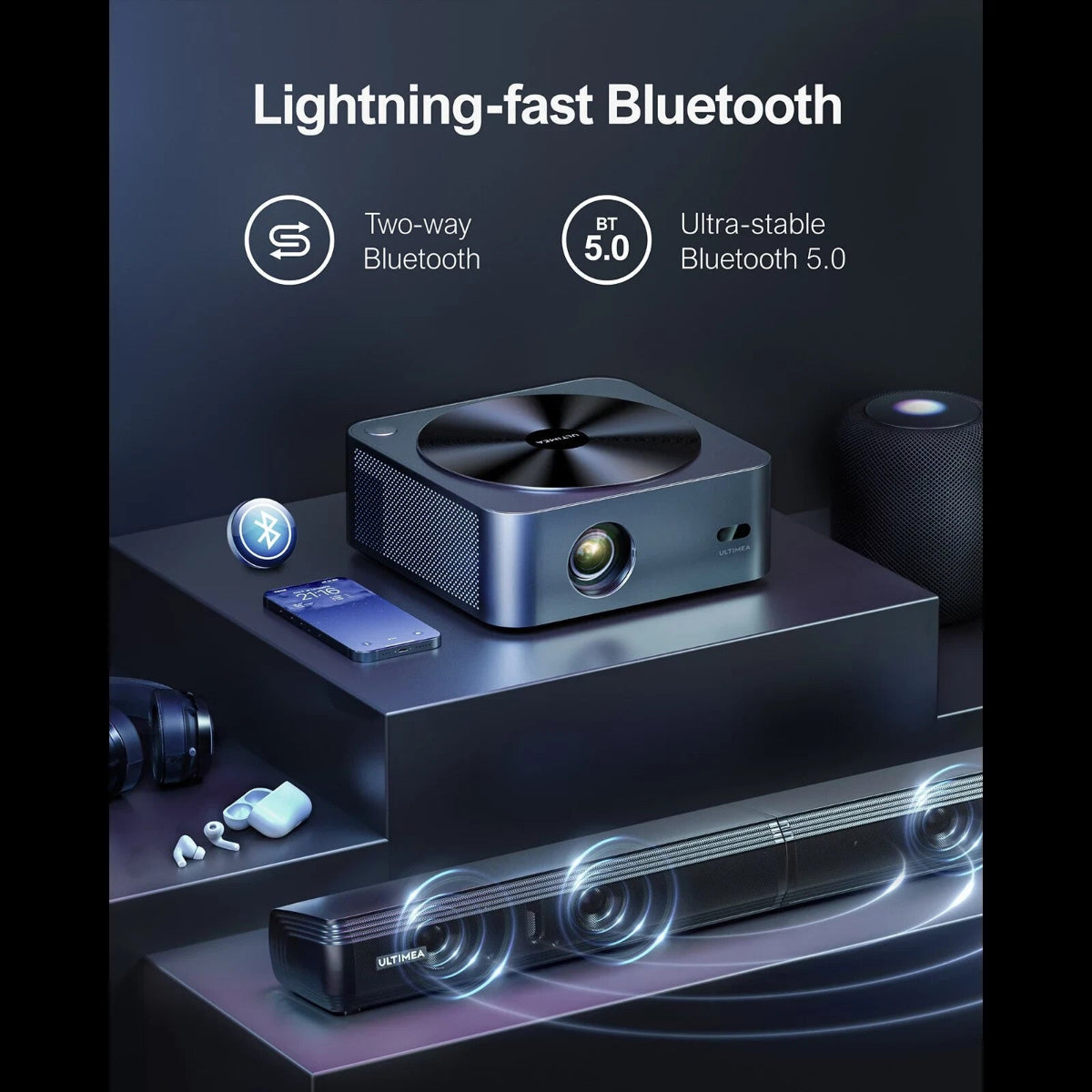 Ultimea Apollo P40 LCD Projector 1080P 700 ANSI Lumen 5G WIFI Auto Focus 4K Sup.