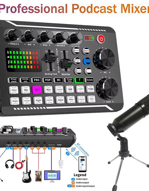 Load image into Gallery viewer, F998 Multifunctional Tuning Sound Card Microphone Mixer Kit Audio Recording Mixer Audio Mixing Console Amplifier for Phone PC
