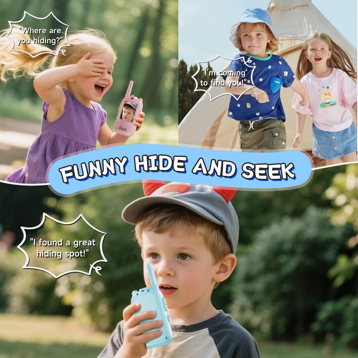Video Walkie Talkies for Kids 2 Pack Rechargeable Toddler Toys for Indoor Camping Travel Birthday Gfits for Kids Ages 3-12