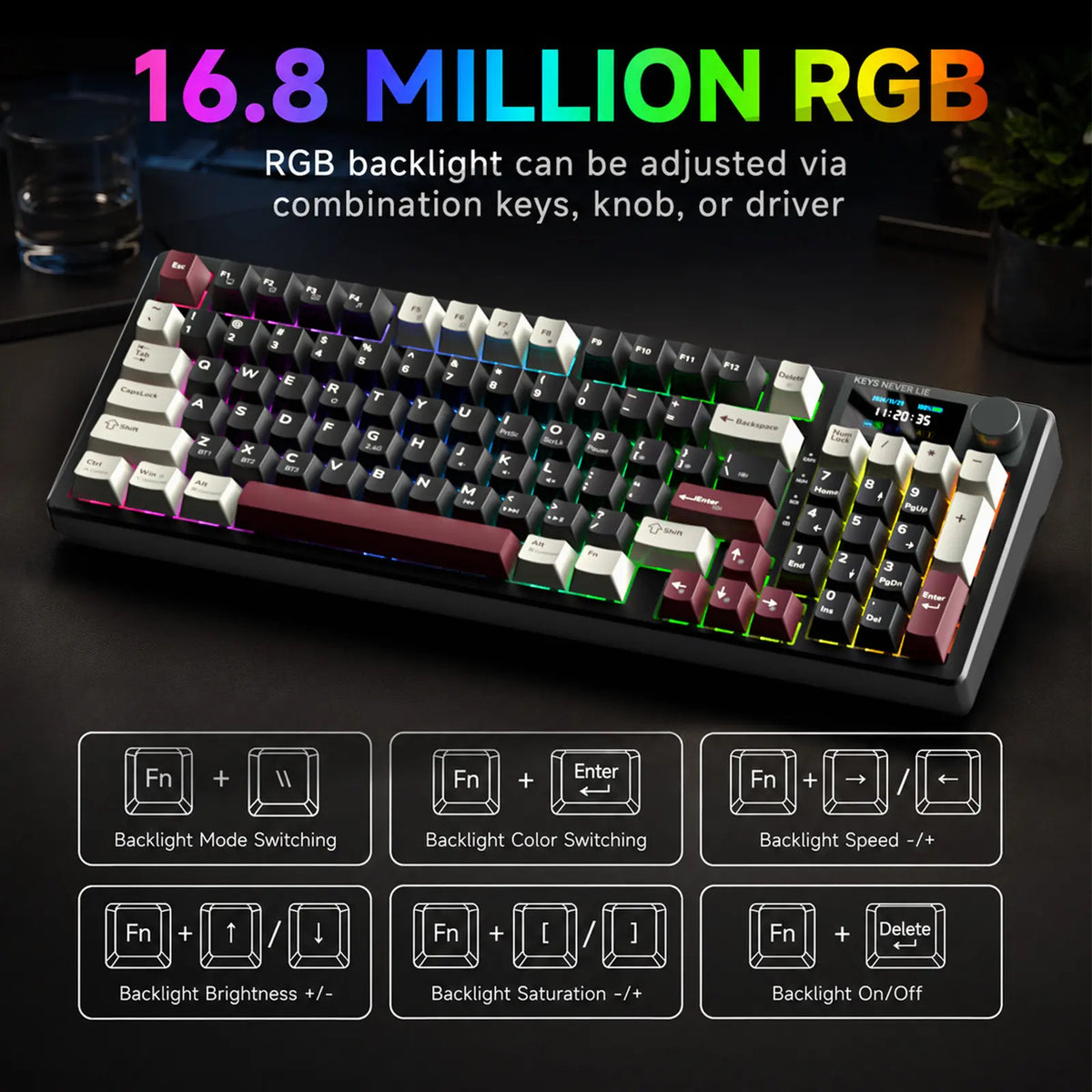 [NEW] Kemove K94 QMK Programmable Wireless Mechanical Keyboard, 94-Key Gaming Keyboard with Knob & LCD Screen, Tri-Mode RGB Lights, Hot Swappable Creamy-Sounding for Pc/Laptop/Windows Gift