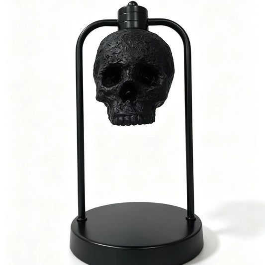 Dark Gothic Skull Wax Melting Lamp - 3-Level Dimmable Light, Timer, Matte Black Metal Frame, Adjustable Height, Vintage Home Decor, Interior Decoration Accessories, Gothic Art, Indoor Use Fragrance Accessory (Candle Not Included)