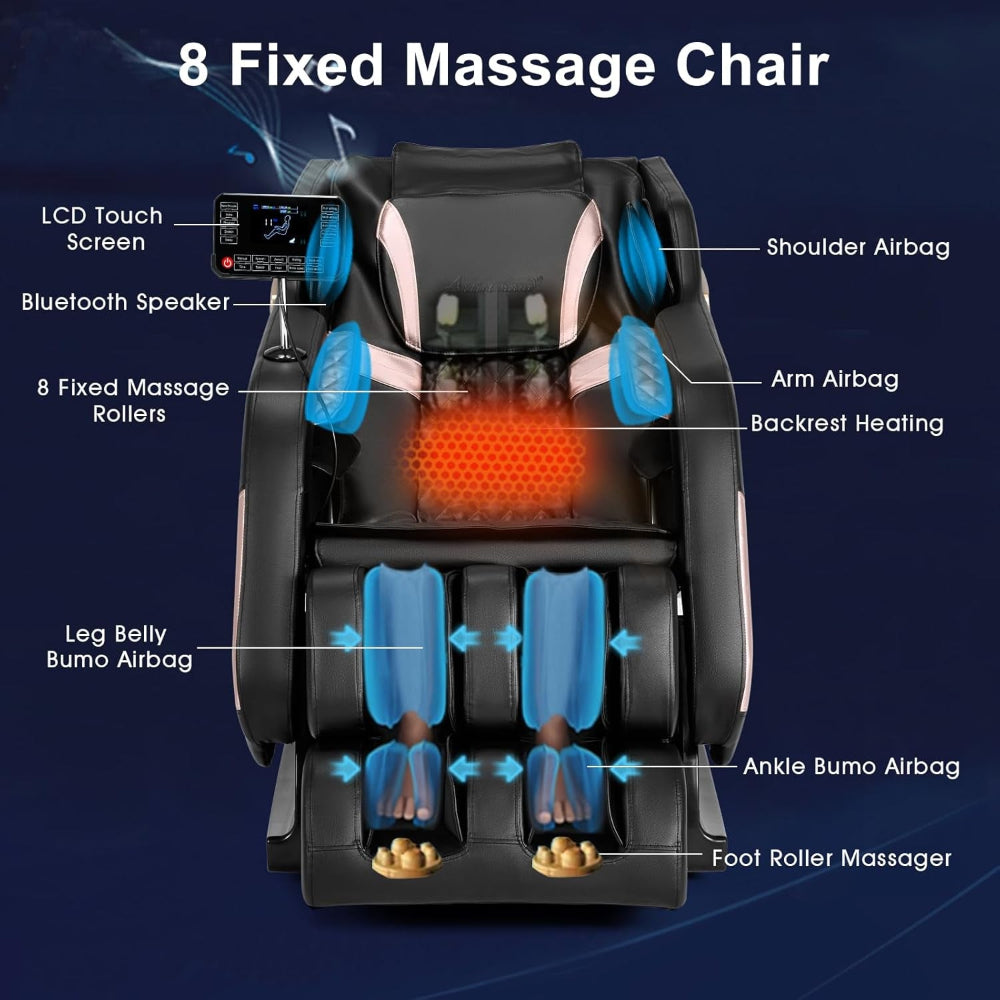 Massage Chair Full Body, Zero Gravity Massage Chair Shiatsu Massage Recliner with 5 Auto Modes, Back & Upper Legs Heating, Built-In Speakers, Calfrest Extension, Airbags, Foot Rollers