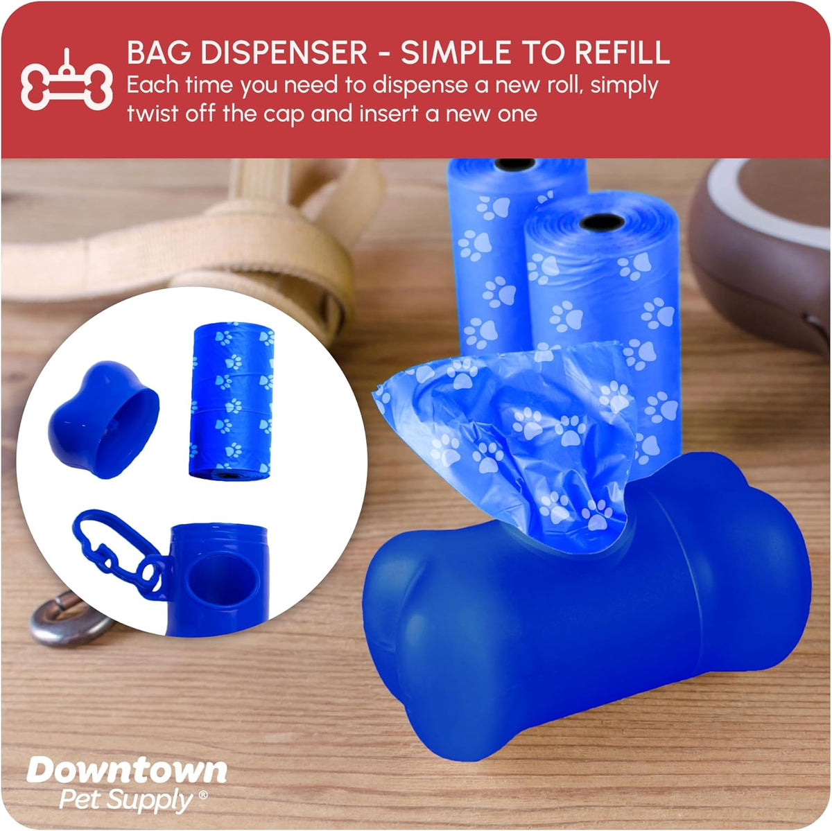 Dog Pet Waste Poop Bags with Leash Clip and Bag Dispenser - 180, 220, 500, 700, 880, 960, 2200 Bags