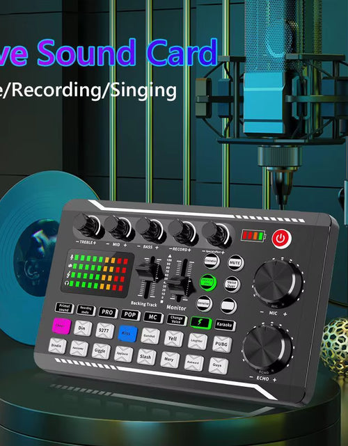 Load image into Gallery viewer, F998 Multifunctional Tuning Sound Card Microphone Mixer Kit Audio Recording Mixer Audio Mixing Console Amplifier for Phone PC
