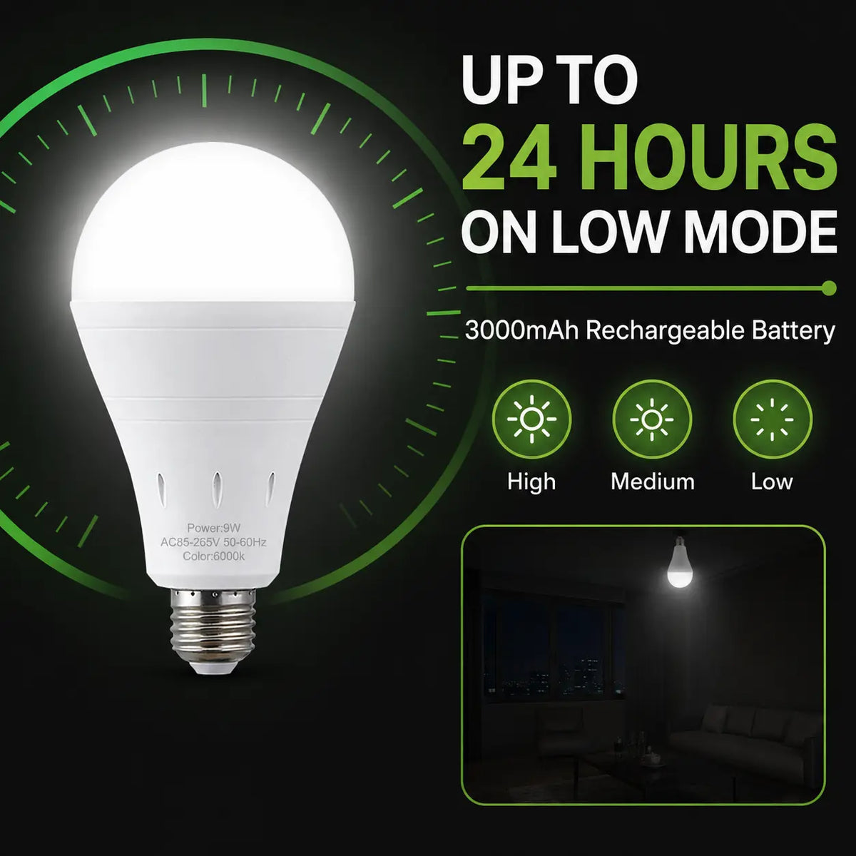 RELAMPBOL Rechargeable LED Emergency Light Bulbs, Pack of 4/6, 9W Equivalent to 60W Incandescent, 1200Mah Battery-Powered, 6000K Daylight/3000K Warm White, Energy-Saving Backup for Power Outages, Outdoor Camping, Hurricanes