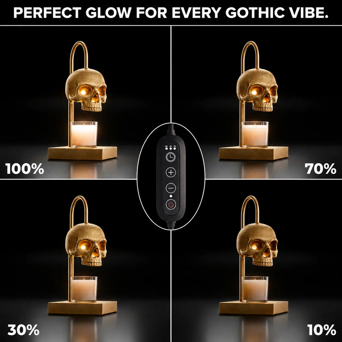 Nomnu Golden Skull Metal Candle Warmer Lamp - Antique Baroque Jar Fragrance Wax Warmer with Timer, Dimmer, Height Adjuster, Gold Gothic Desk/Vanity Light for Witchy Decor