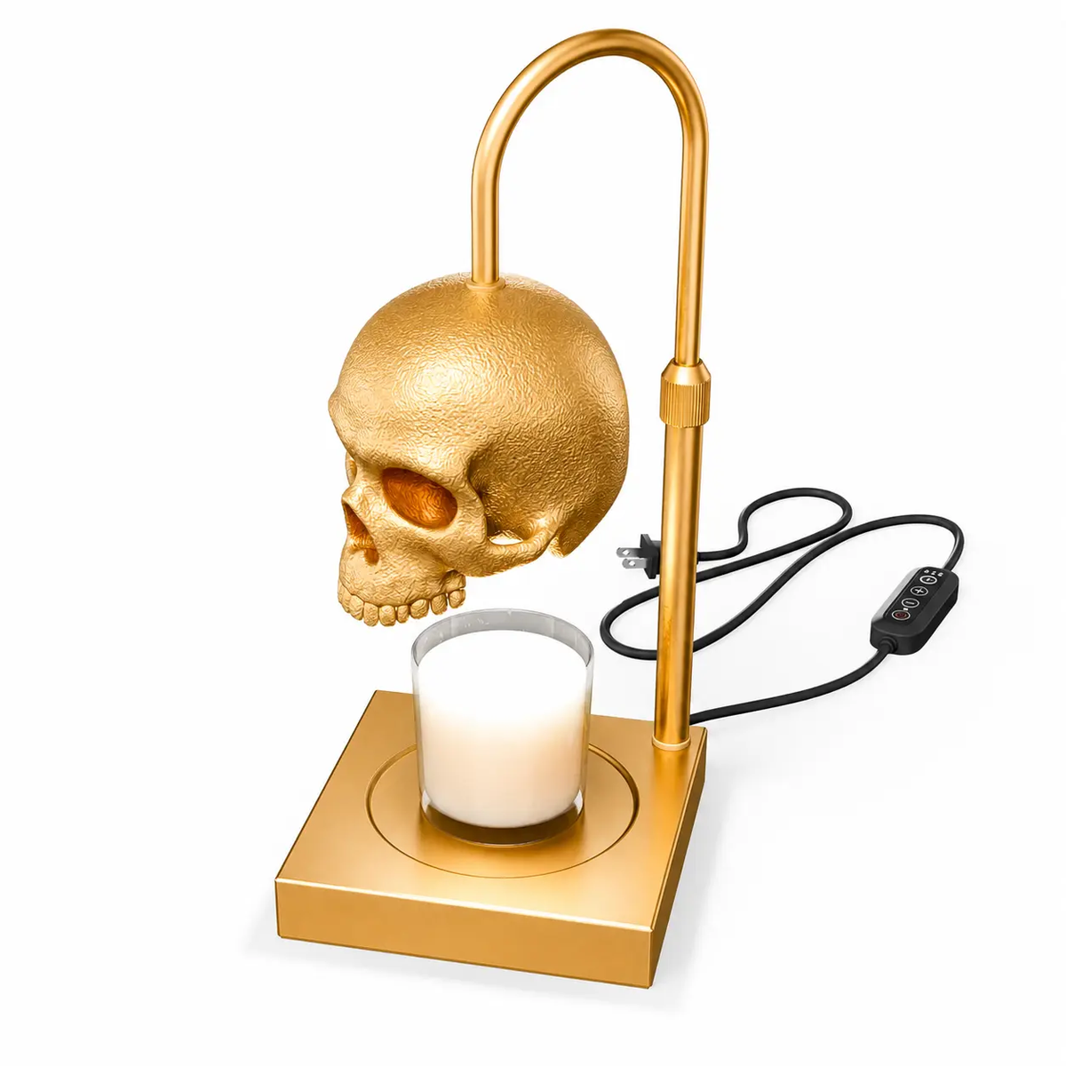 Nomnu Golden Skull Metal Candle Warmer Lamp - Antique Baroque Jar Fragrance Wax Warmer with Timer, Dimmer, Height Adjuster, Gold Gothic Desk/Vanity Light for Witchy Decor