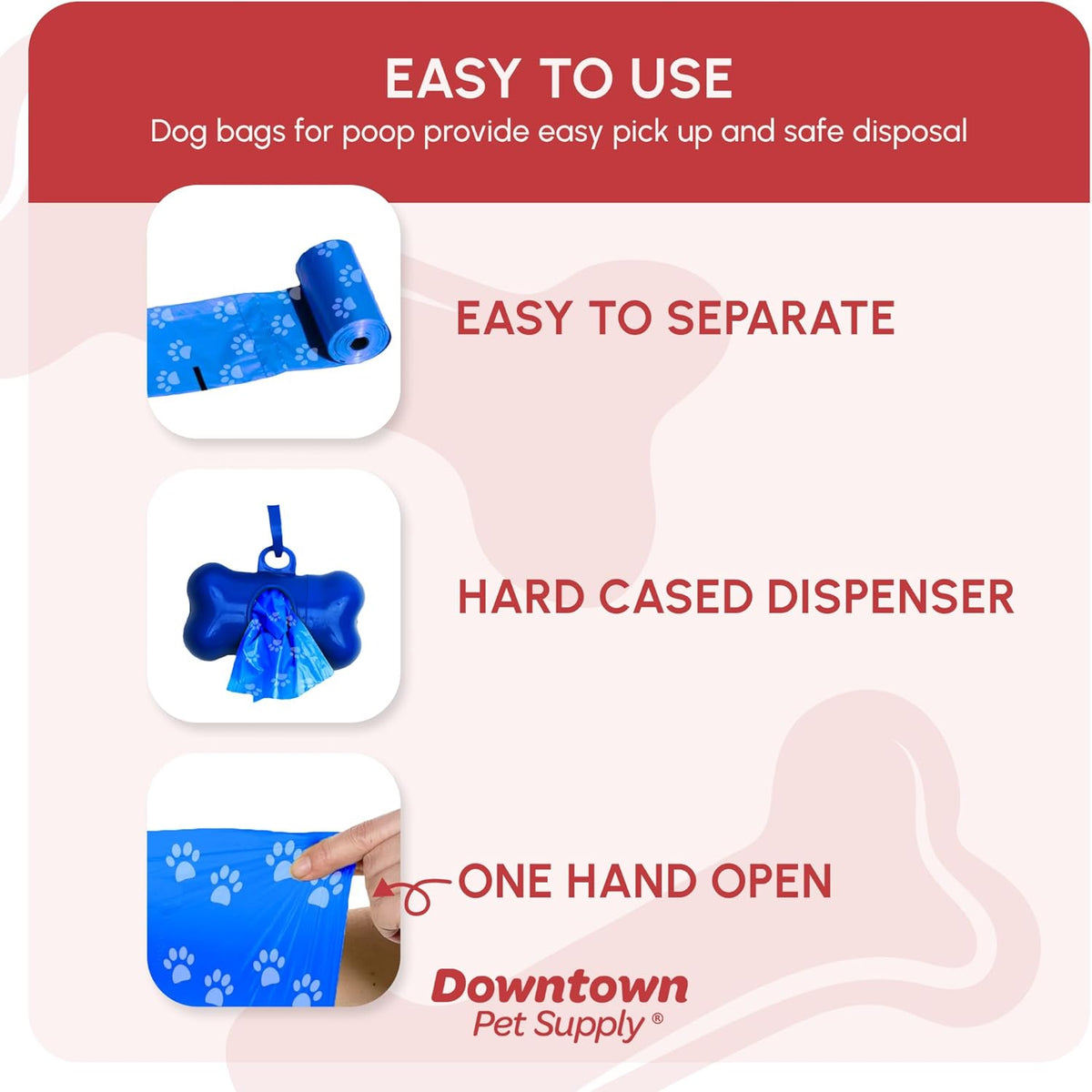 Dog Pet Waste Poop Bags with Leash Clip and Bag Dispenser - 180, 220, 500, 700, 880, 960, 2200 Bags