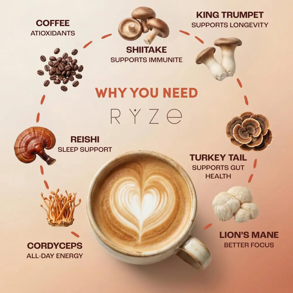 Organic Mushroom Instant Coffee - Medium Roast Adaptogenic Blend with 6 Mushrooms (Lion'S Mane, Turkey Tail, Cordyceps), 30 Servings, Gluten-Free Vegan Energy & Immunity Support Drink