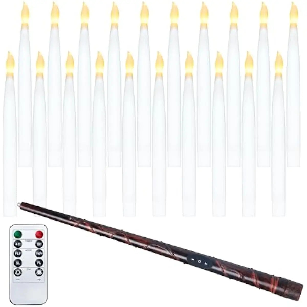 20Pcs Halloween Floating Candles with Wand Remote Flickering Warm Light Taper Magic Hanging Candles with 2 Light Mode and Timer Flameless LED Candle for Halloween Window Decorations Party Gift,Decorative Lights