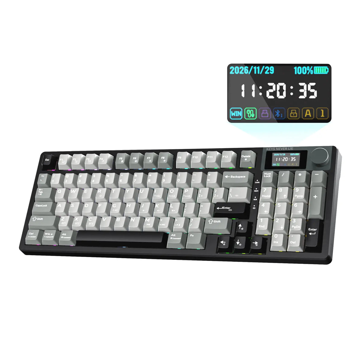 [NEW] Kemove K94 QMK Programmable Wireless Mechanical Keyboard, 94-Key Gaming Keyboard with Knob & LCD Screen, Tri-Mode RGB Lights, Hot Swappable Creamy-Sounding for Pc/Laptop/Windows Gift