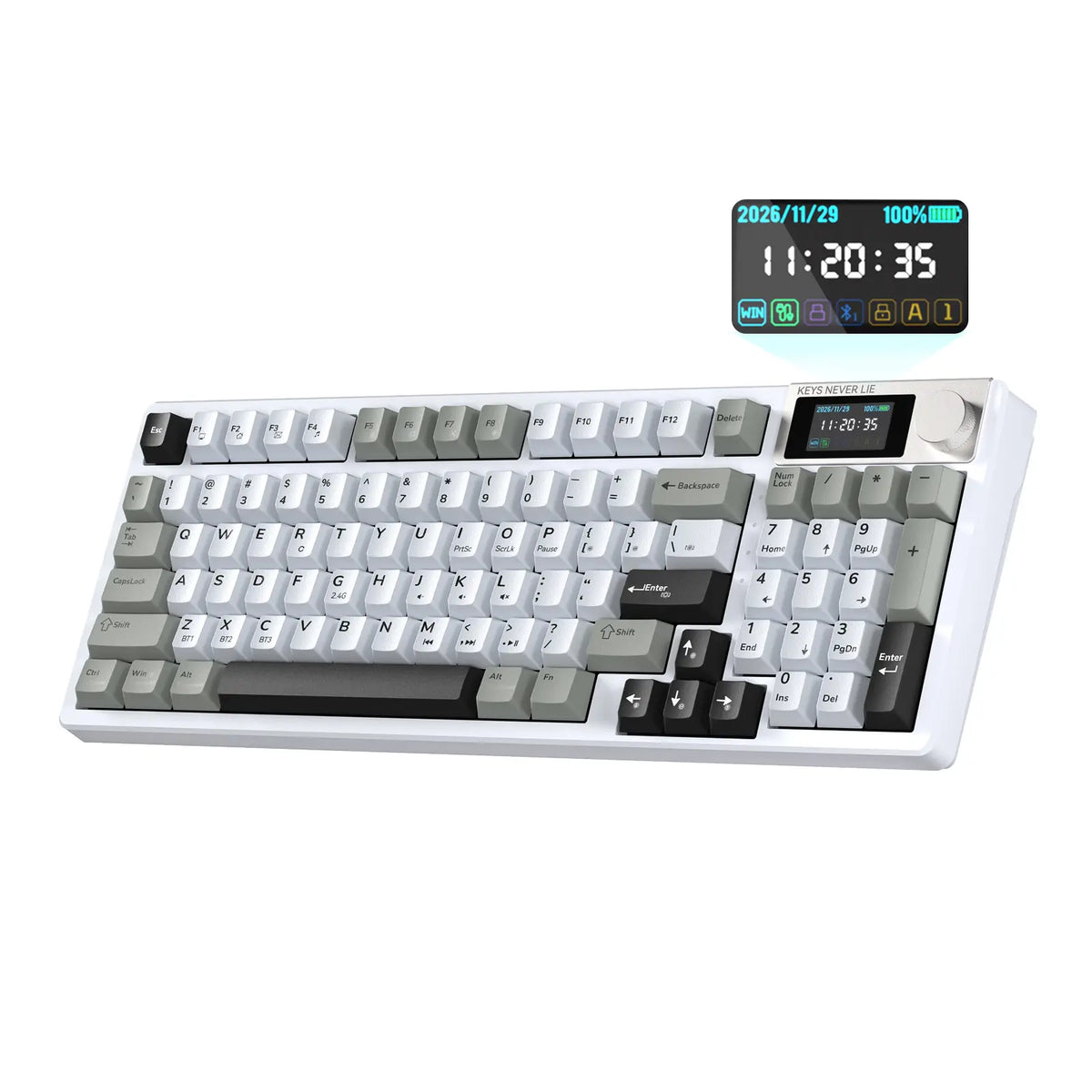 [NEW] Kemove K94 QMK Programmable Wireless Mechanical Keyboard, 94-Key Gaming Keyboard with Knob & LCD Screen, Tri-Mode RGB Lights, Hot Swappable Creamy-Sounding for Pc/Laptop/Windows Gift