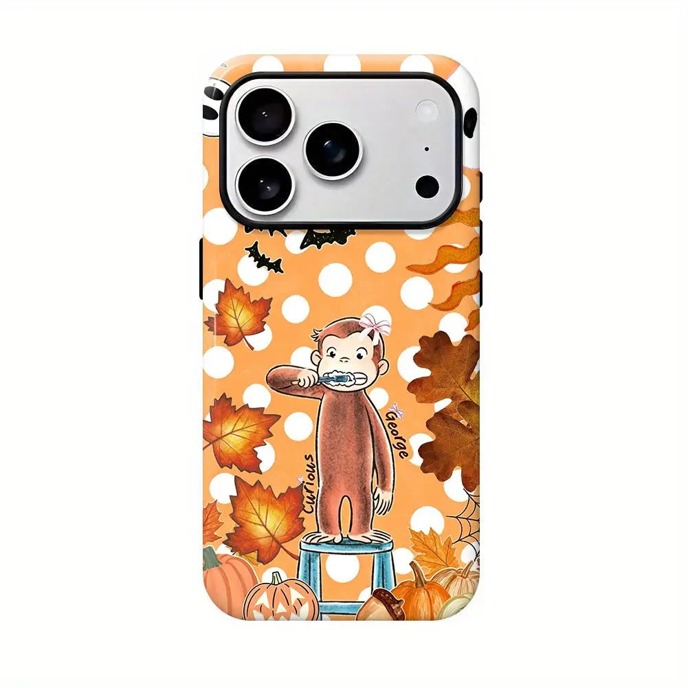 Curious George Autumn Phone Case - Cute Pumpkin, Orange Plaid Design, PBS Kids Monkey, Christian Bible Verse Gift, Polycarbonate Phone Accessories for Iphone 12/13/14/15/16/17 SE Max Pro & Samsung Galaxy 21/22/23/24/25 Smartphones